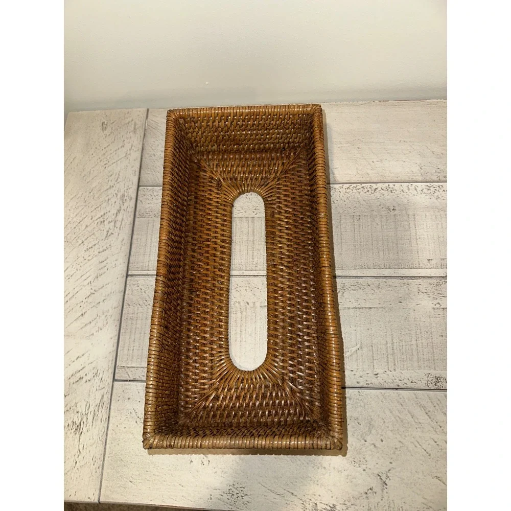 Handwoven Rattan Tissue Box Cover Rectangular Wicker Holder Brown Boho Decor